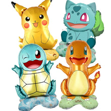 Lade das Bild in den Galerie-Viewer, 4er Set Pikachu Ballons mit Bisasan, Schiggy, Glumanda als Deko für Feier, Geburtstag