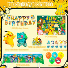 Load image into Gallery viewer, Pokemon Kindergeburtstag Deko Set mit Banner, Ballons, Kuchen Topper