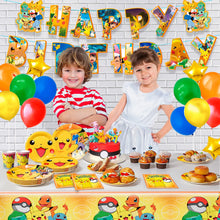 Lade das Bild in den Galerie-Viewer, Pikachu Kindergeburtstags Set mit Tellern, Bechern, Banner uvm. 114 Teile