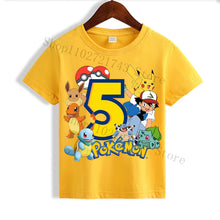 Lade das Bild in den Galerie-Viewer, Kinder Pokemon Pikachu Gelbes Geburtstags T-Shirt mit Jahreszahl