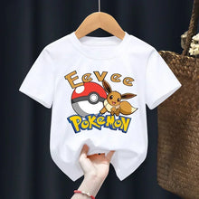 Load image into Gallery viewer, Weiße Sommer T-Shirts mit Pokemon für Kids