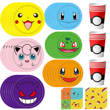 Lade das Bild in den Galerie-Viewer, Pokemon Feier Kindergeburtstag Becher, Teller und Tuch Set (120 Stk.)