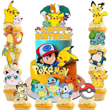 Lade das Bild in den Galerie-Viewer, Pokemon Pikachu Happy Birthday Kuchen Deko Set mit 25 Teilen Geburtstag Kindergeburtstag