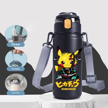 Lade das Bild in den Galerie-Viewer, Große Pikachu Wasserflasche mit Trageriemen (620ml) Pikachu Thermos Wasser Flasche