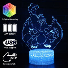 Load image into Gallery viewer, 3D Illusion Glurak Charizard Nachttischlampe mit Fernbedienung und Farbwechsel Nachtlicht kaufen