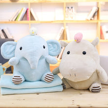 Load image into Gallery viewer, Niedliches Hippo oder Elefanten Kuscheltier Baby mit Decke kaufen