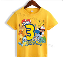 Lade das Bild in den Galerie-Viewer, Kinder Pokemon Pikachu Gelbes Geburtstags T-Shirt mit Jahreszahl
