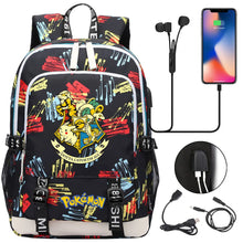 Lade das Bild in den Galerie-Viewer, Pikachu Pokemon Rucksack mit USB - ideal für Laptops und für die Schule kaufen
