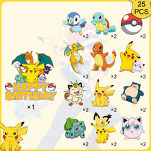 Lade das Bild in den Galerie-Viewer, Pokemon Pikachu Happy Birthday Kuchen Deko Set mit 25 Teilen Geburtstag Kindergeburtstag
