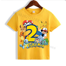 Lade das Bild in den Galerie-Viewer, Kinder Pokemon Pikachu Gelbes Geburtstags T-Shirt mit Jahreszahl
