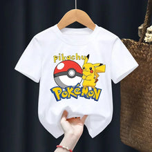 Load image into Gallery viewer, Weiße Sommer T-Shirts mit Pokemon für Kids

