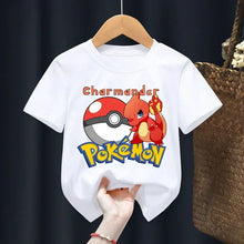 Load image into Gallery viewer, Weiße Sommer T-Shirts mit Pokemon für Kids
