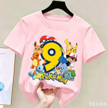 Lade das Bild in den Galerie-Viewer, Niedliches Pinkes Pokemon Geburtstags-T-Shirt mit Alter Jahreszahl
