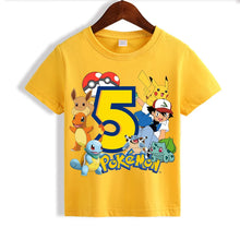 Lade das Bild in den Galerie-Viewer, Kinder Pokemon Pikachu Gelbes Geburtstags T-Shirt mit Jahreszahl
