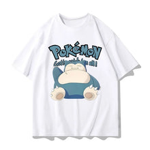 Load image into Gallery viewer, Weiße Gotta catch em all Pokemon T-Shirts mit Mewtu, Relaxo, Pikachu oder Enton Motiv
