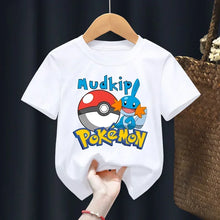 Load image into Gallery viewer, Weiße Sommer T-Shirts mit Pokemon für Kids
